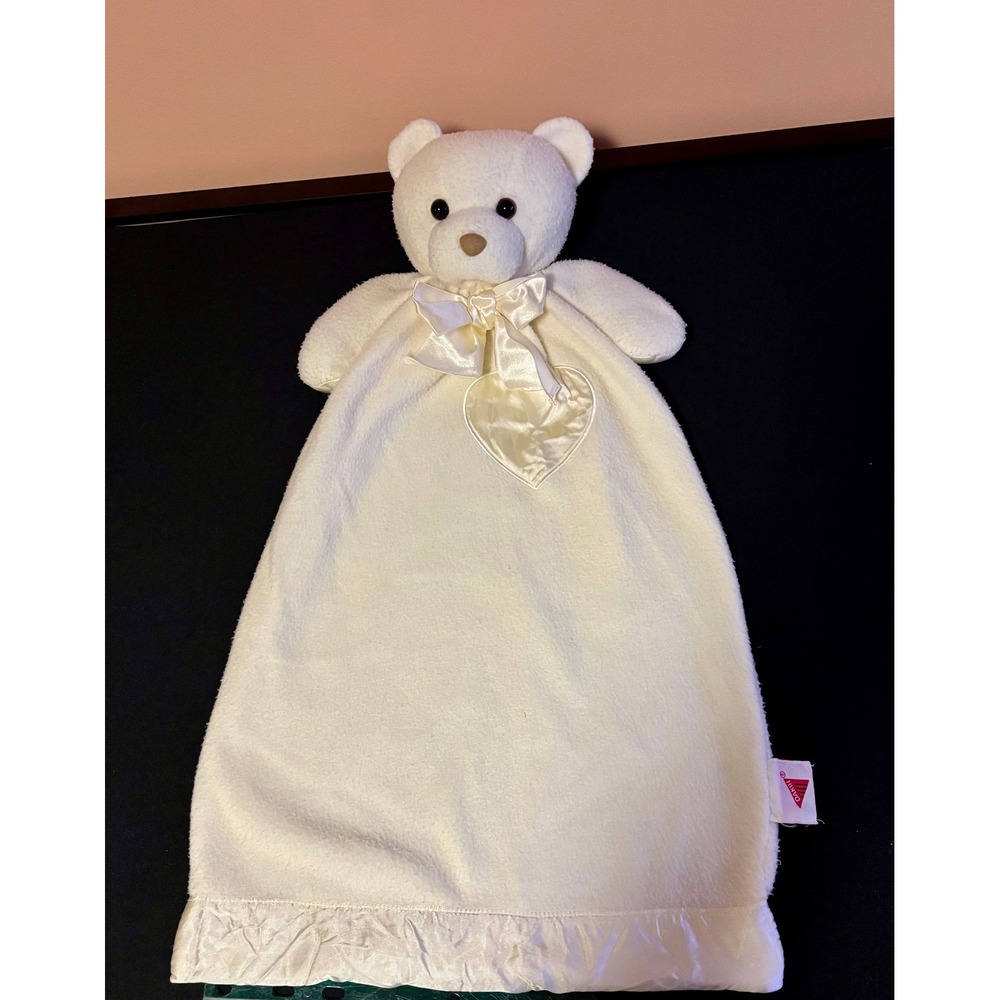 VTG 1994 Dakin Baby Cream Bear Plush Lovey Security Blanket Satin Trim Heart Bow